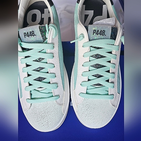 John Low P448 GLITTER Mint Sneakers Womans 38/US 8 GLINIDO $300 NIB - Picture 11 of 16